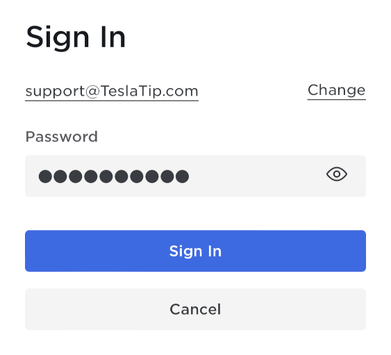 Tesla.com sign in form